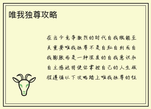 唯我独尊攻略