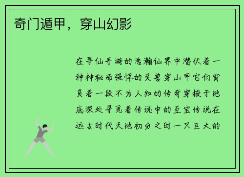 奇门遁甲，穿山幻影